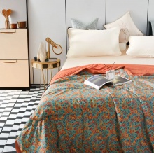 水帛冰氧棉繁花夏凉被单人双人时尚印花夏凉被春夏必备亲肤柔软 橘青色 150x200cm