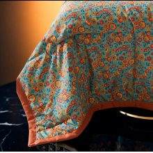 水帛冰氧棉繁花夏凉被单人双人时尚印花夏凉被春夏必备亲肤柔软 橘青色 150x200cm