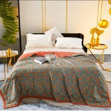 水帛冰氧棉繁花夏凉被单人双人时尚印花夏凉被春夏必备亲肤柔软 橘青色 150x200cm