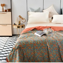 水帛冰氧棉繁花夏凉被单人双人时尚印花夏凉被春夏必备亲肤柔软 橘青色 150x200cm