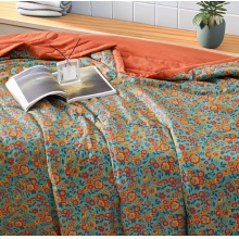 水帛冰氧棉繁花夏凉被单人双人时尚印花夏凉被春夏必备亲肤柔软 橘青色 150x200cm