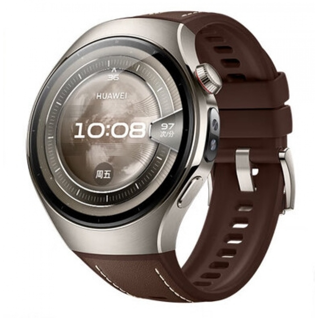  HUAWEI WATCH 5 46mm高端款航天级钛合金表壳木星棕素皮复合表带首创X-TAP智感窗eSIM通信华为智能手表